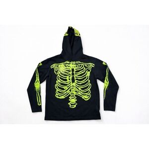 Zara Kids‎ Skeleton Skull Hoodie Black Neon Graphic Sweatshirt Size 11 12 Youth